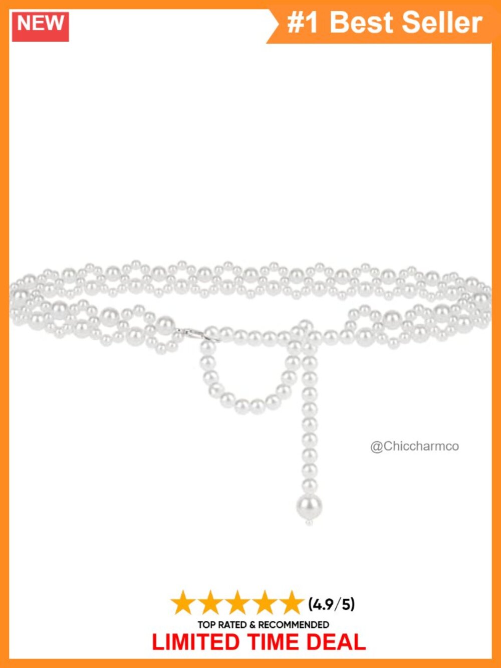 Synthetic Pearl Stretch Chain Belt Adjustable Waist Chain for Women
